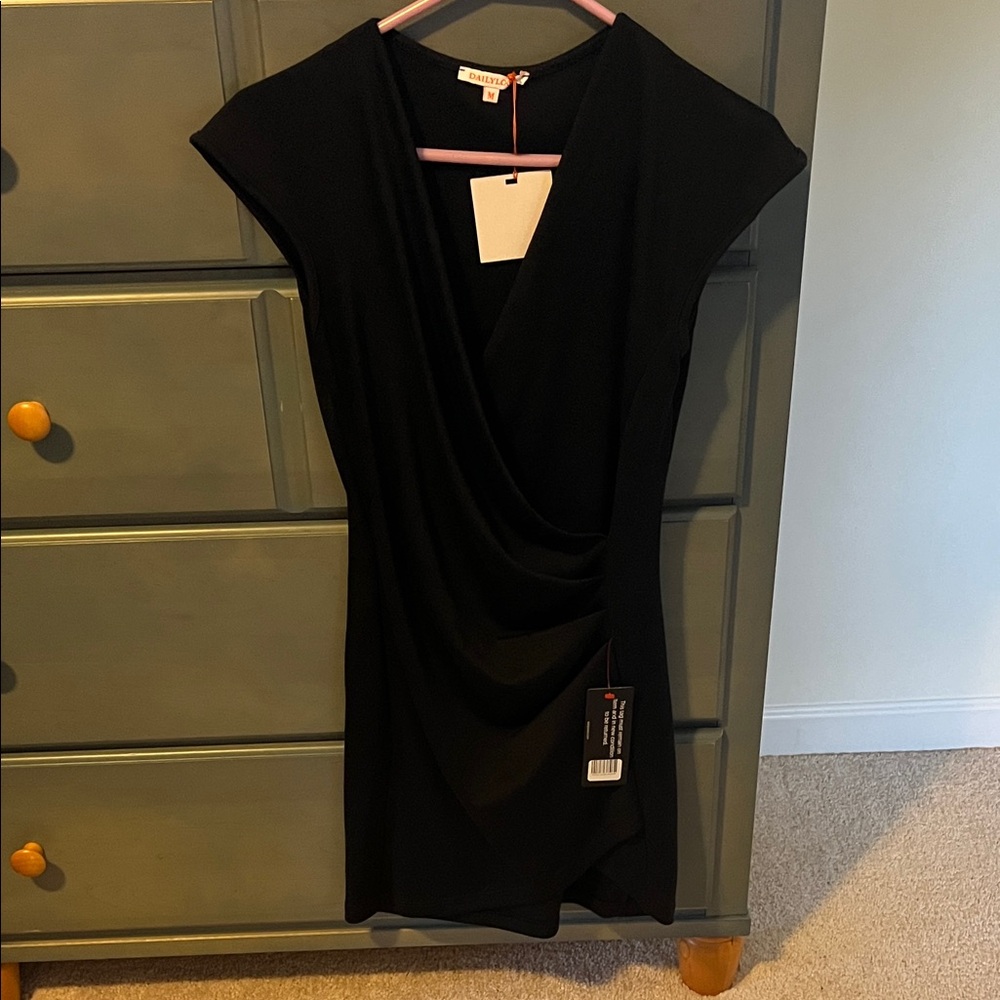Black Draped V-Neck Mini Dress by Tahari ASL